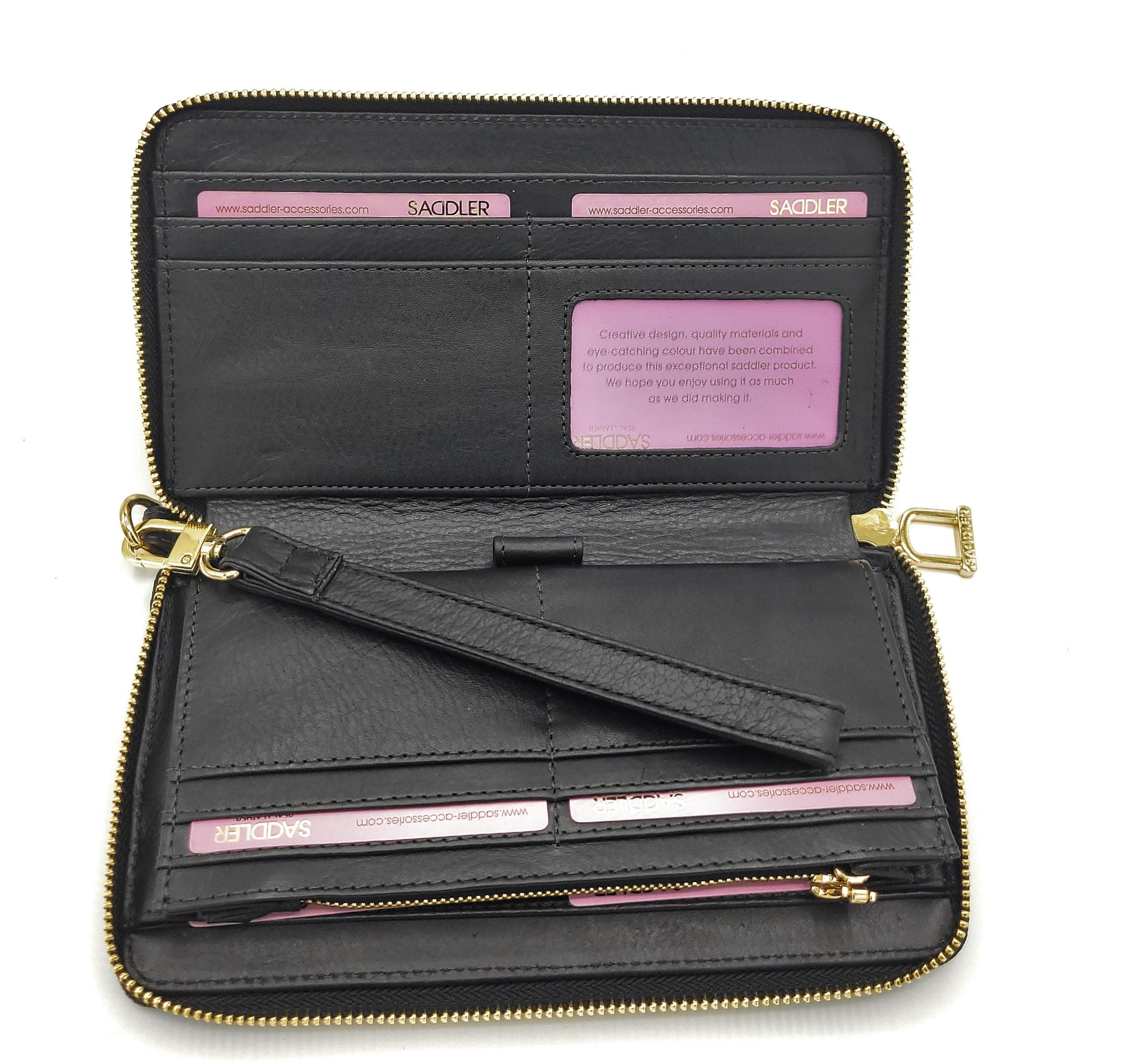 SADDLER FREYA Real Leather Designer RFID Purse & Phone Holder with Strap | Gift Boxed