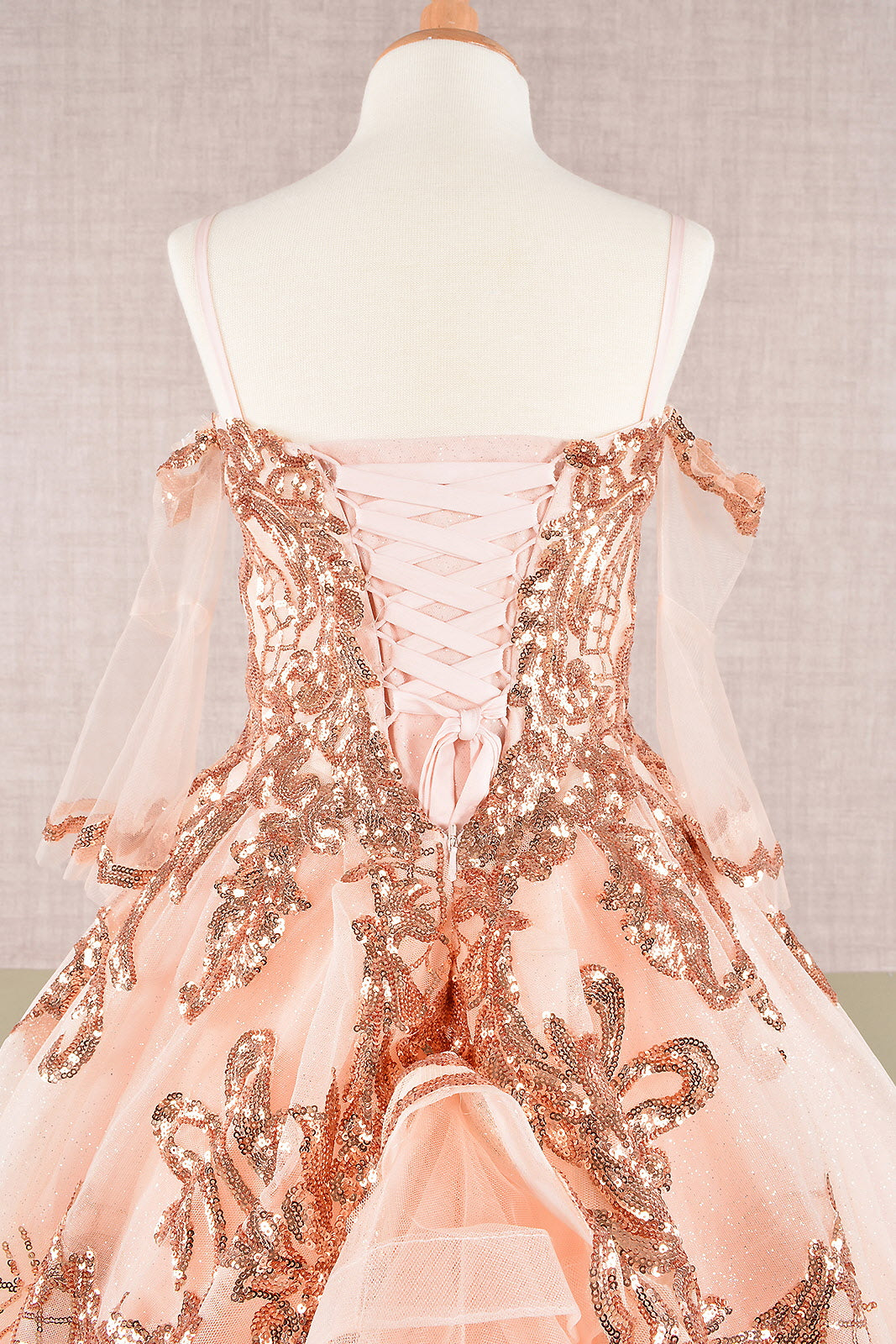 Glitter Sequin Embellished Mesh Kids Dress with Separate Mesh 3/4 Sleeves-4