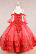 Glitter Sequin Embellished Mesh Kids Dress with Separate Mesh 3/4 Sleeves-5