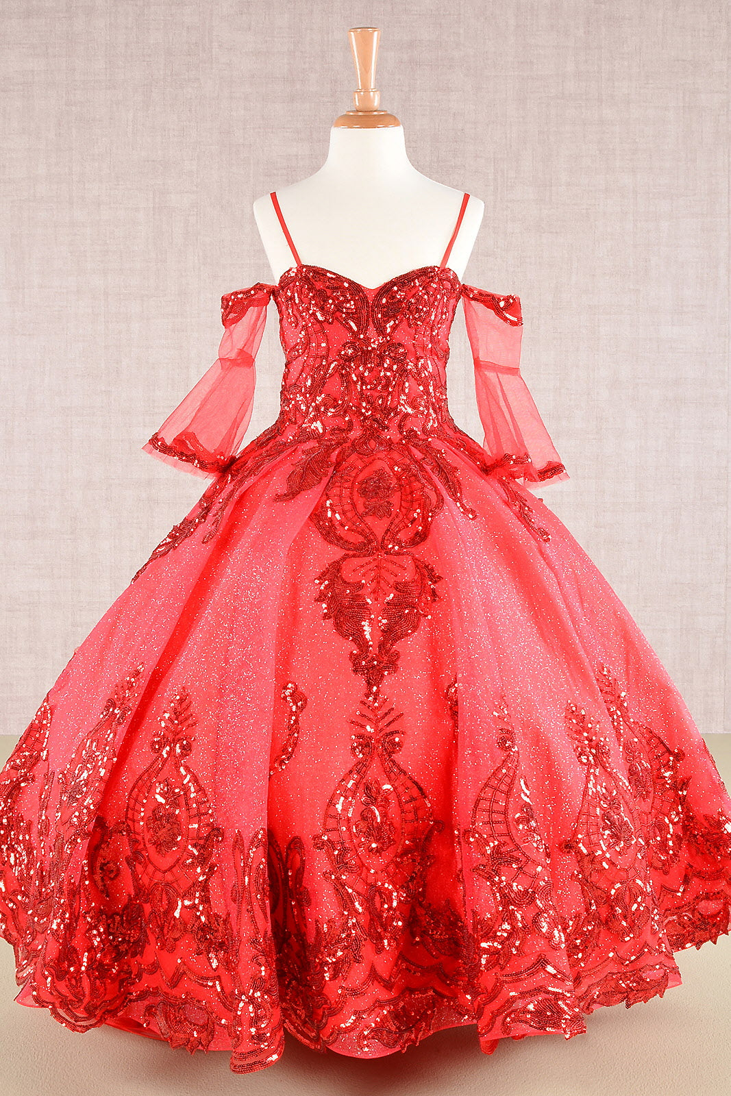 Glitter Sequin Embellished Mesh Kids Dress with Separate Mesh 3/4 Sleeves-5