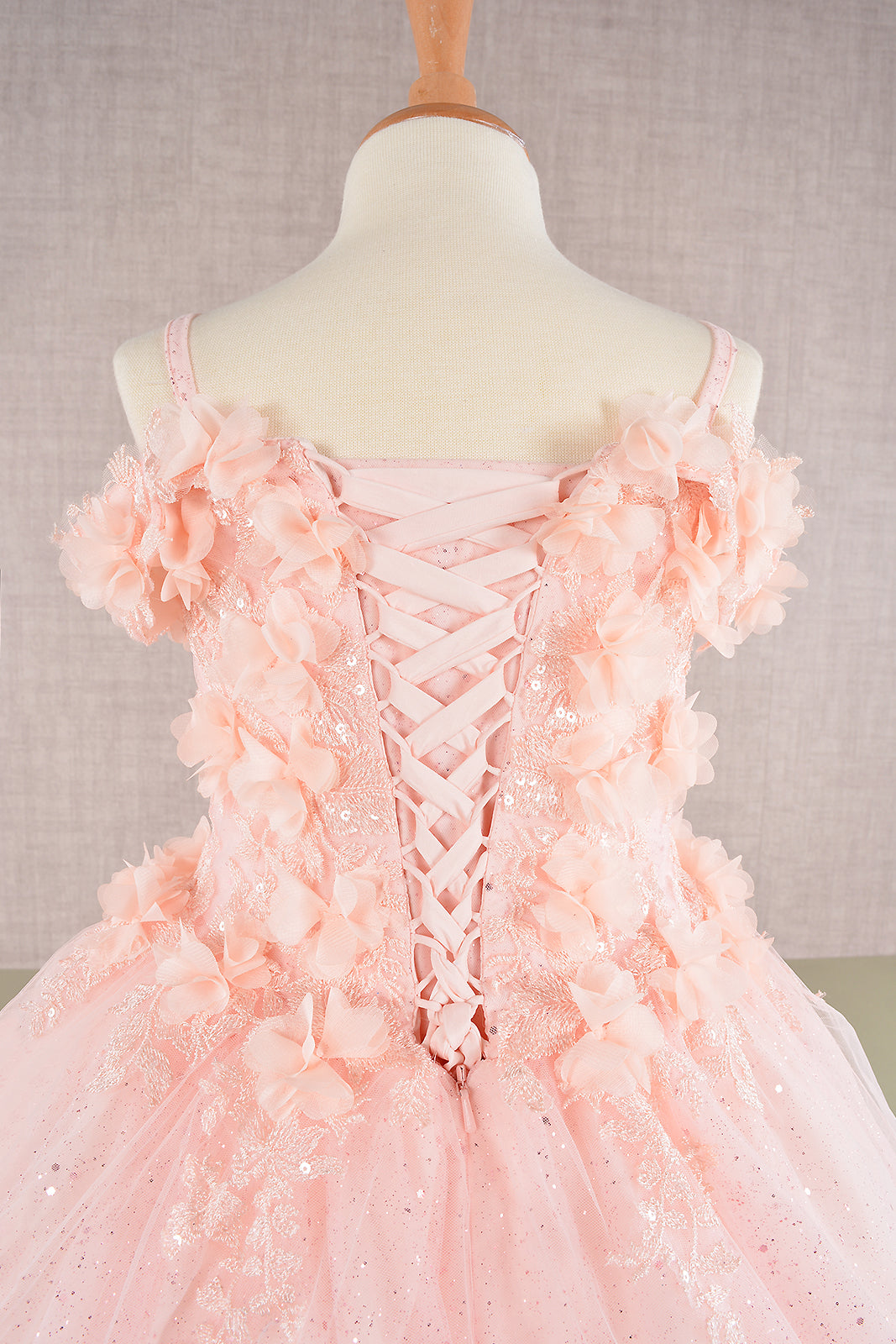 3D Floral Applique Embellished Glitter Embroidery Mesh Kids Dress-5
