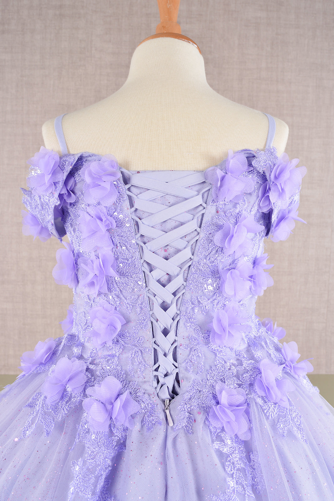 3D Floral Applique Embellished Glitter Embroidery Mesh Kids Dress-6