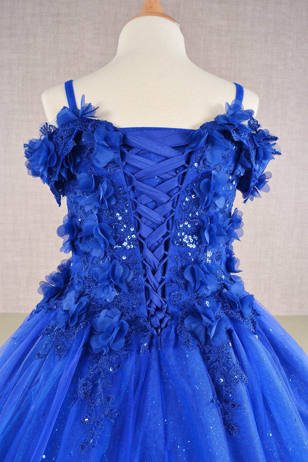 3D Floral Applique Embellished Glitter Embroidery Mesh Kids Dress-7