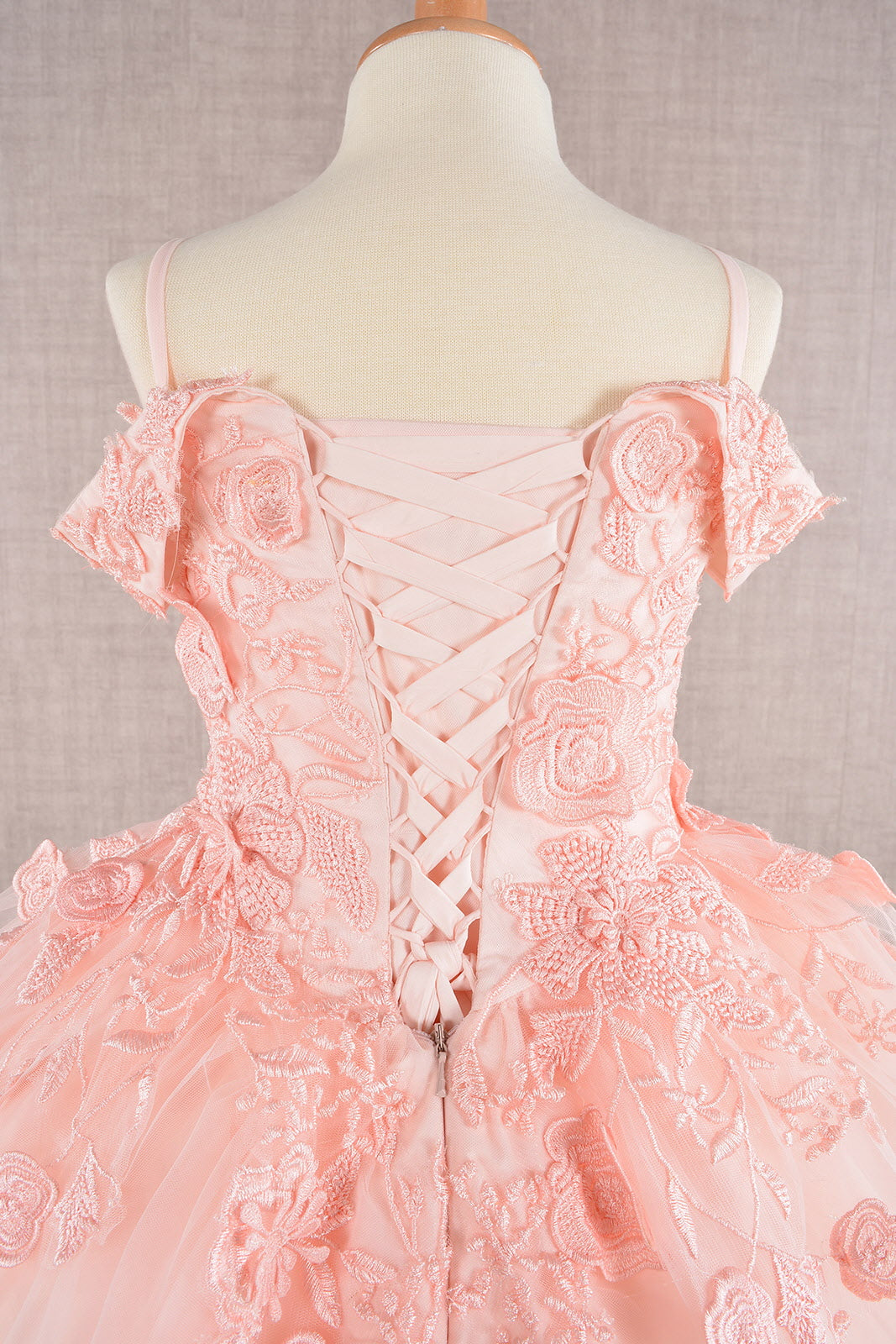 Floral Embroidery Embellished Cut-Away Shoulder Kids Dress-3
