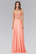 Floor Length Dress with Sheer Back and Bead Embellished Bodice-0