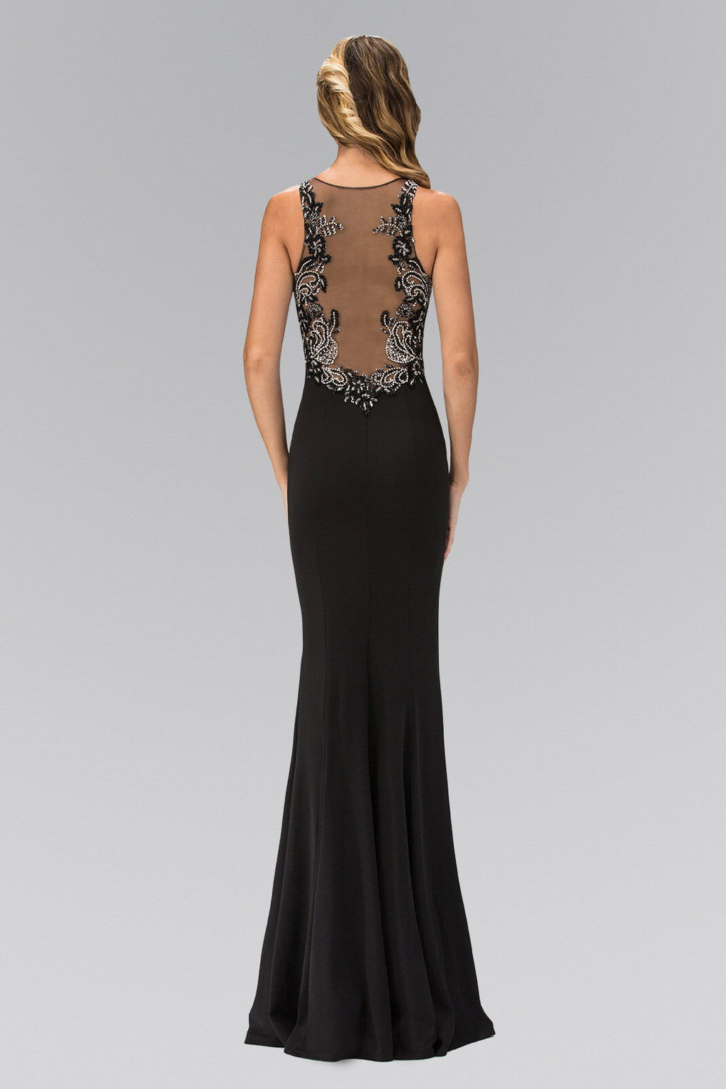 Floor Length Rome Jersey Dress with Jewel Emblished Neckline-3