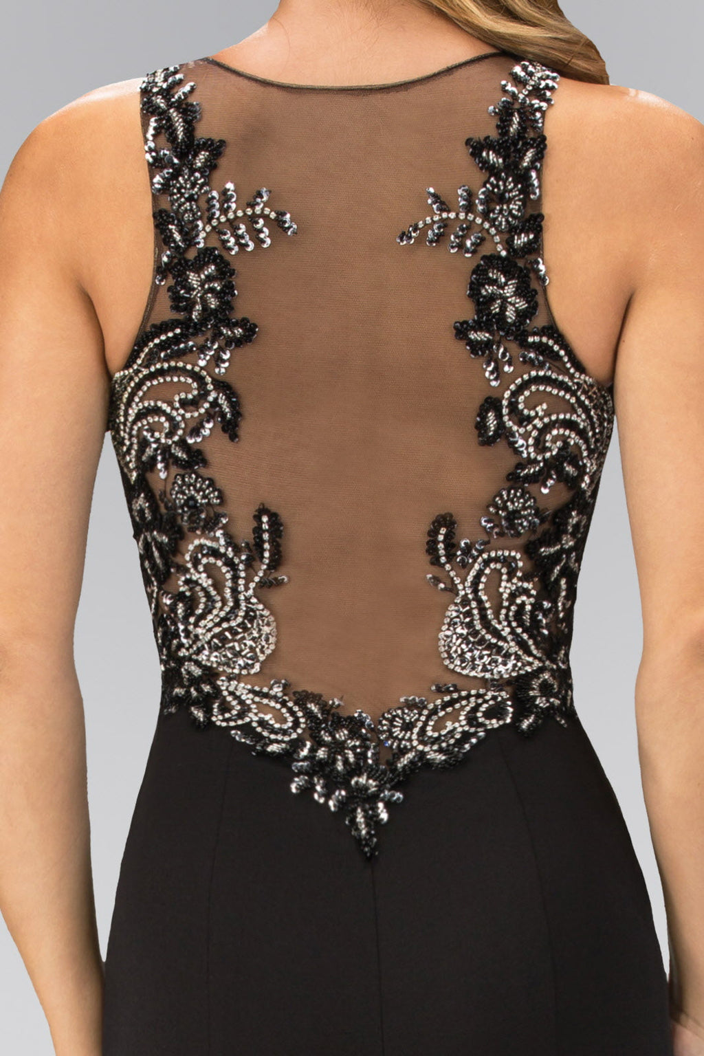 Floor Length Rome Jersey Dress with Jewel Emblished Neckline-4