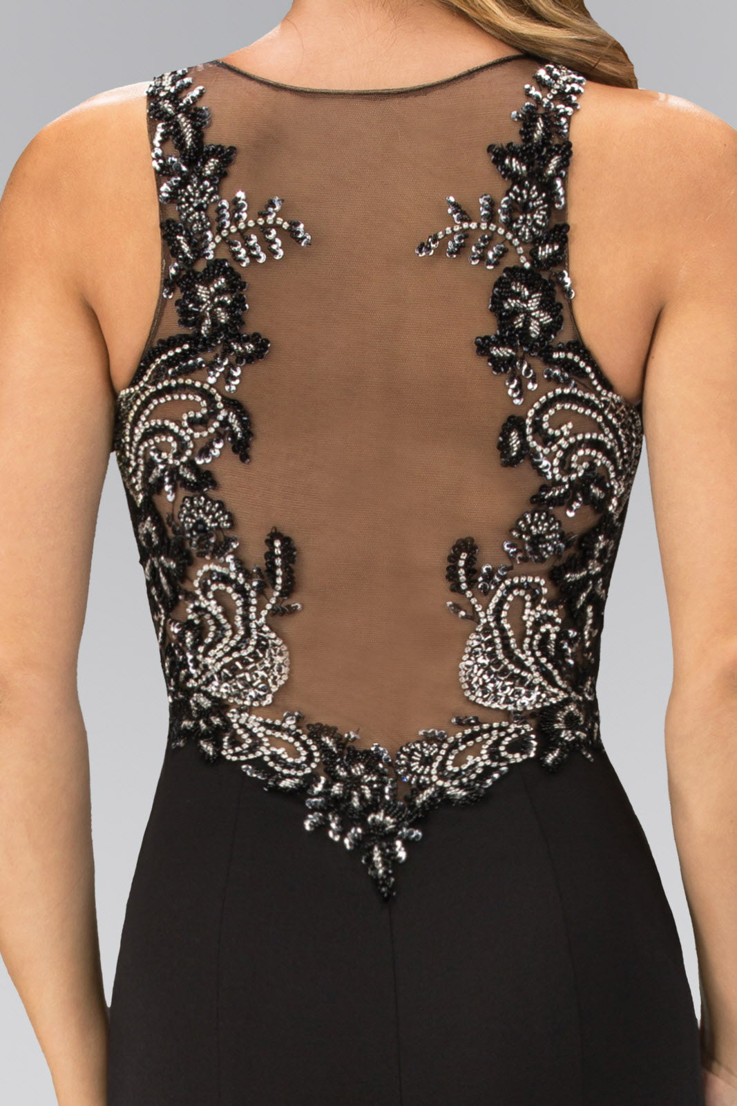 Floor Length Rome Jersey Dress with Jewel Emblished Neckline-4