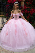 Sheer Bodice Lace Embellished Glittet Mesh Sweetheart Quinceanera Dress-5