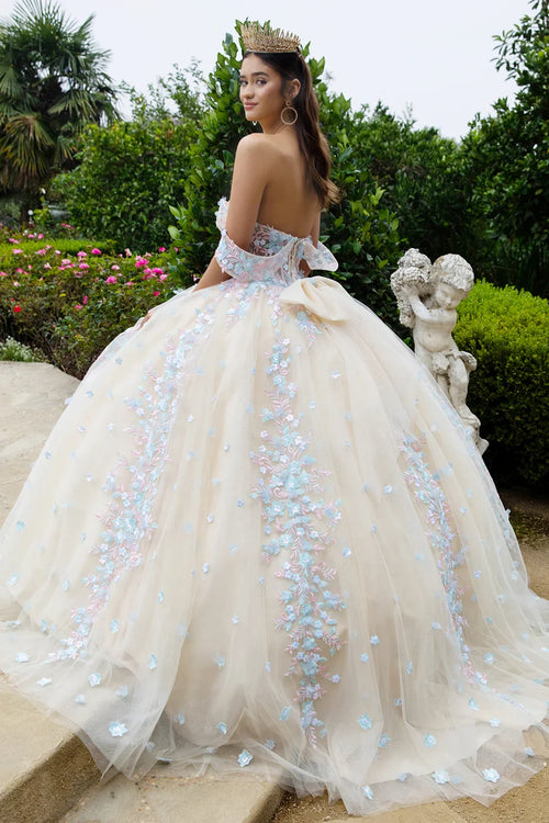 Beads Embellished Glitter Print Sweetheart Quinceanera Dress w/ detachable puff sleeve-1