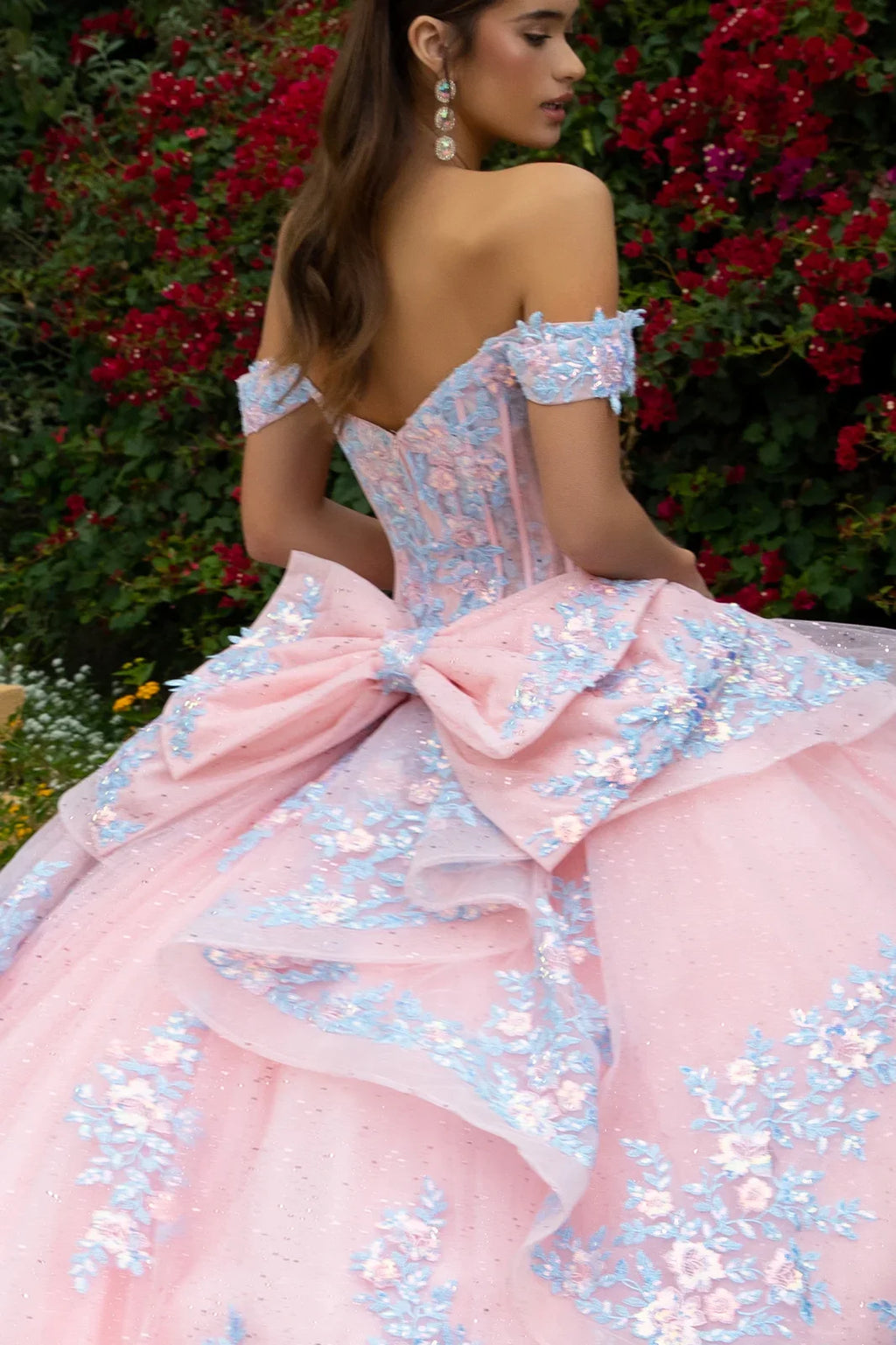 Embellished Detachable Back Bow Dress With Matching Ruffle Zipper Overdress-4