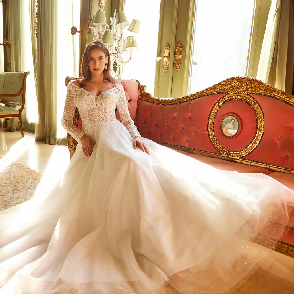 Wedding Dress with an A-line silhouette and a V-neck-3
