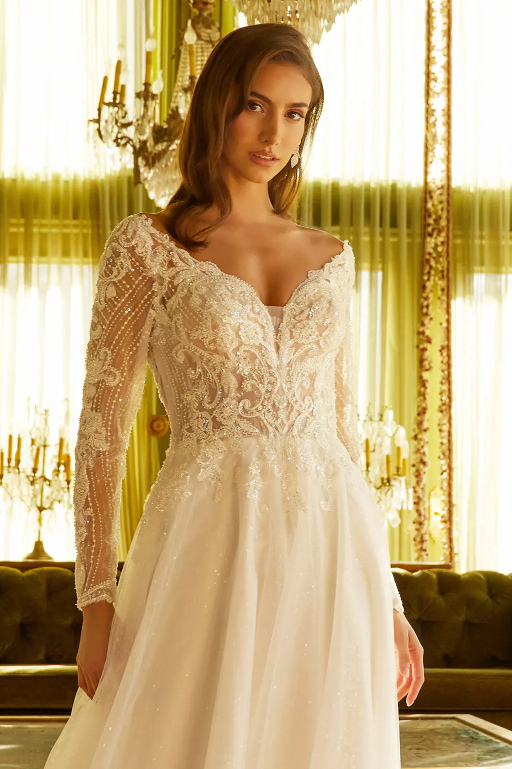 Wedding Dress with an A-line silhouette and a V-neck-4