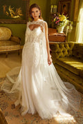 Wedding Dress With Corset, V-Neck And Bodice With Thin Straps, Trumpet Cut-0