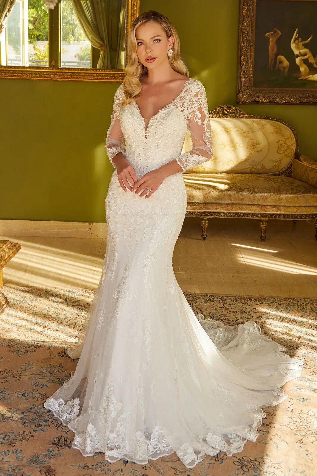 Wedding Dress Trumpet Silhouette 3/4 Sleeves-1