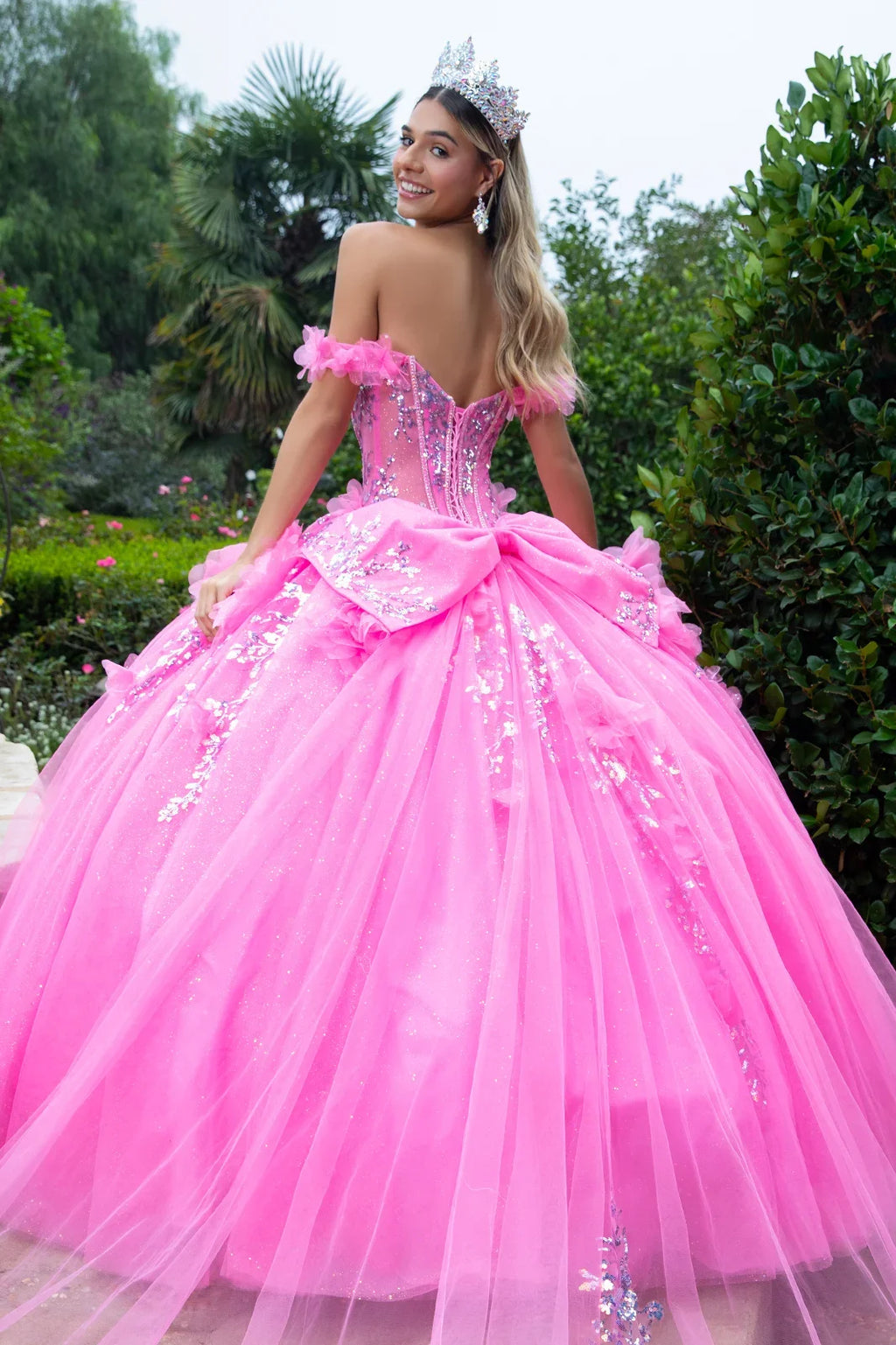 3d Flower Applique Sequin Embellished Bejeweled Corset With Detachable Back Bow Train-1