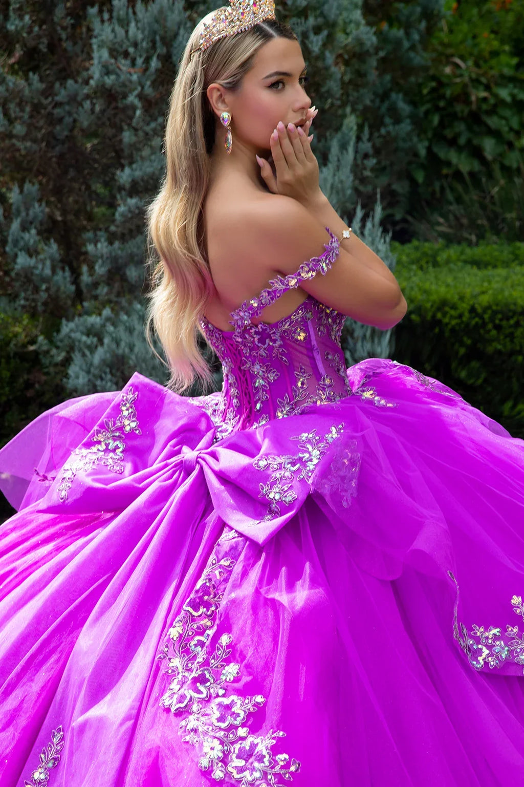 Embellished Strap Corset Ruffle Layer Train Dress With Detachable Back Bow-4