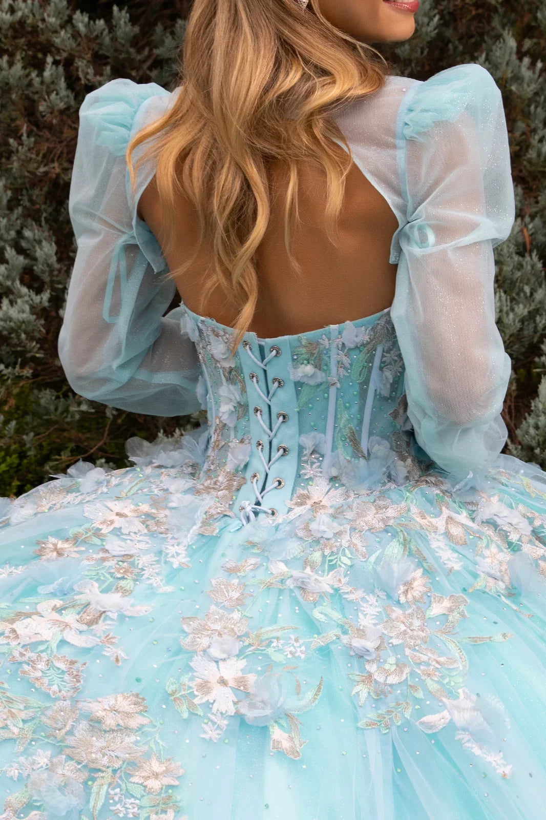 3d Flower Applique Embellished Quinceanera Train Dress With Matching Bolero-3