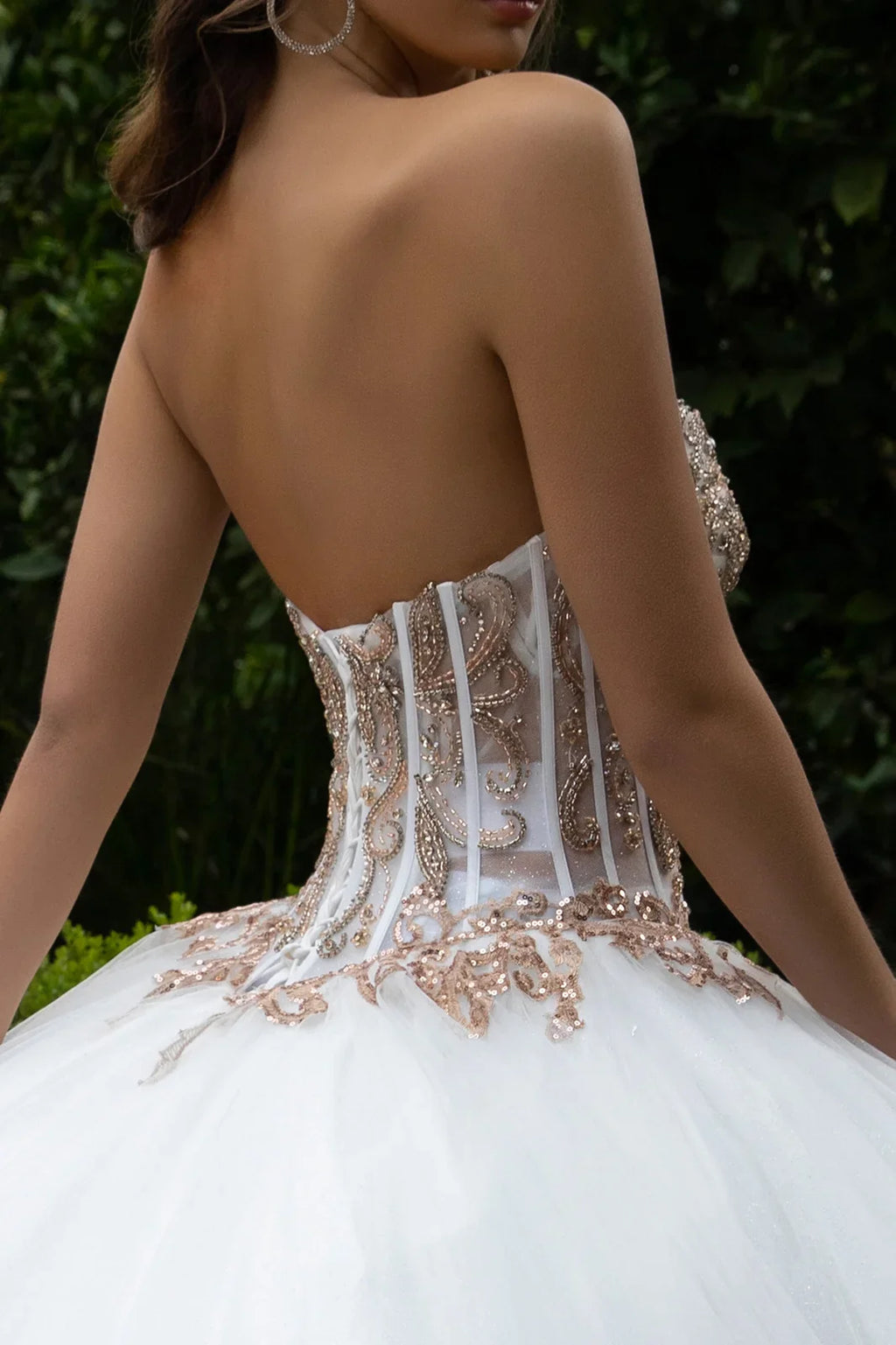 Embellished Scallop Edge Corset With Matching Dangling Loop Bead Fringe Slit Bishop Sleeve Bolero-4