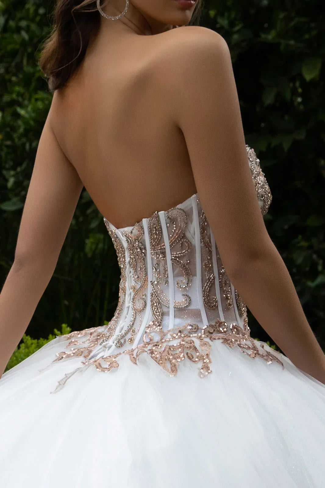 Embellished Scallop Edge Corset With Matching Dangling Loop Bead Fringe Slit Bishop Sleeve Bolero-4