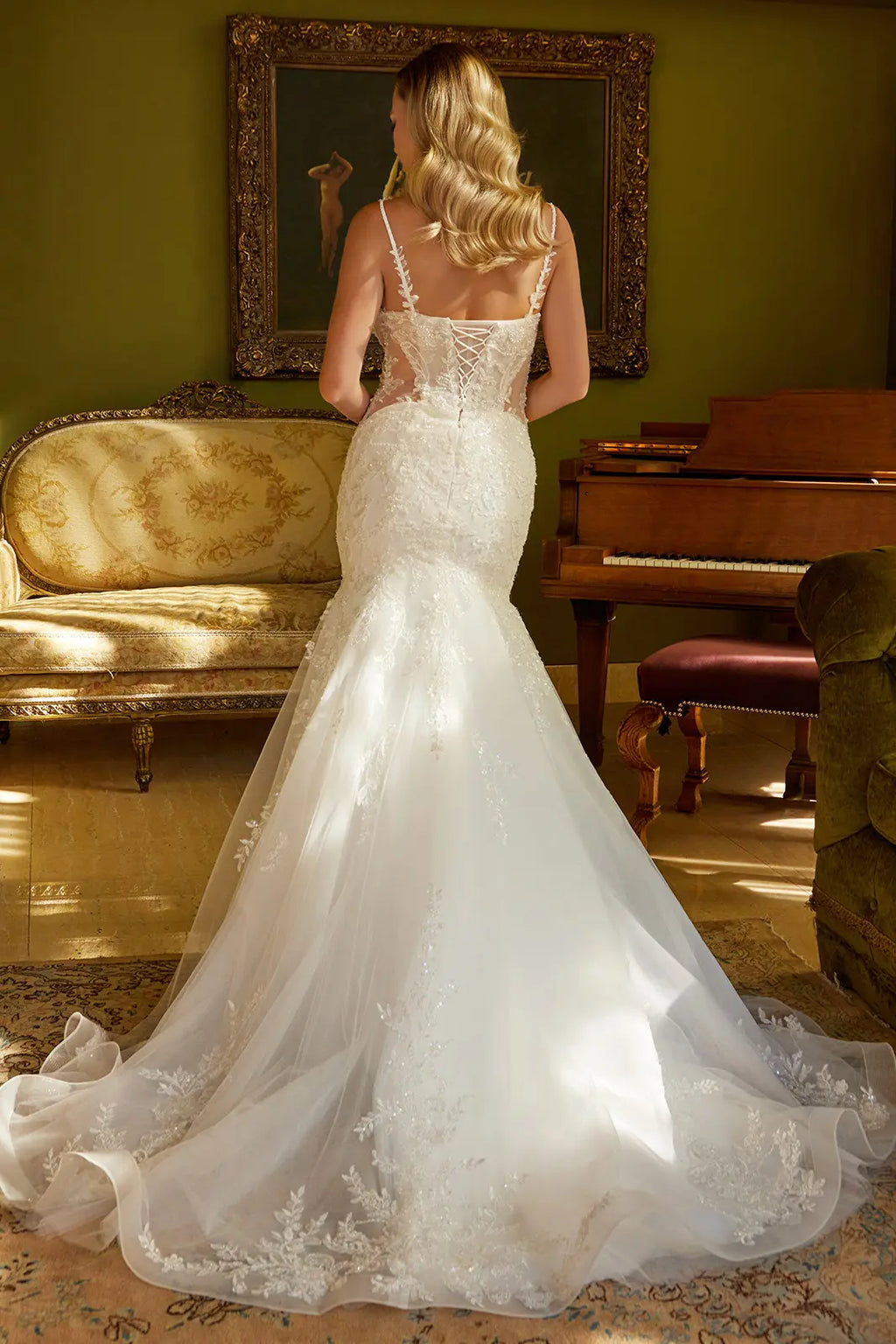 Mermaid Silhouette Wedding Dress Adorned with Beads, Sequins and Floral Embroidery-1