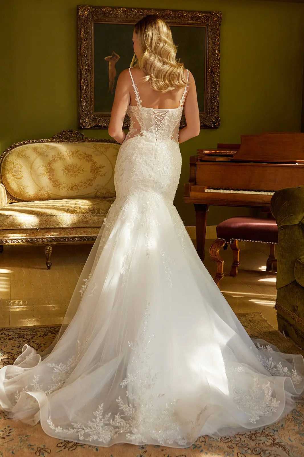 Mermaid Silhouette Wedding Dress Adorned with Beads, Sequins and Floral Embroidery-1