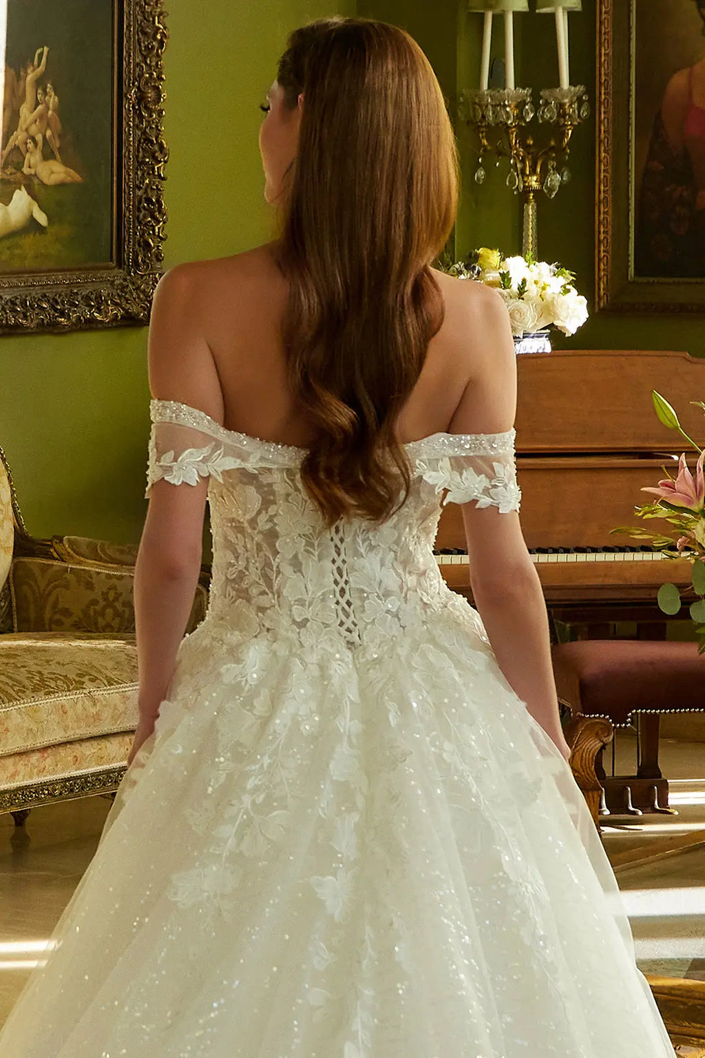A-Line Wedding Dress With Off-The-Shoulder Detailing, Beading, Sequins And Floral Embroidery-3
