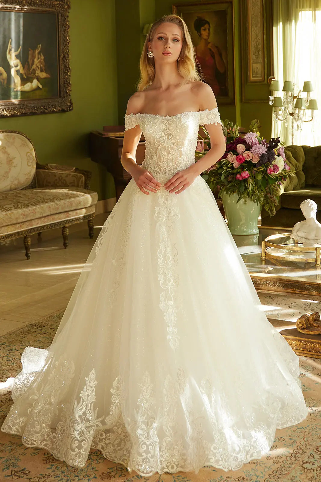 A-Line Silhouette, Sweetheart Neckline, Off-Shoulder, Embroidery Beads And Sequins-0