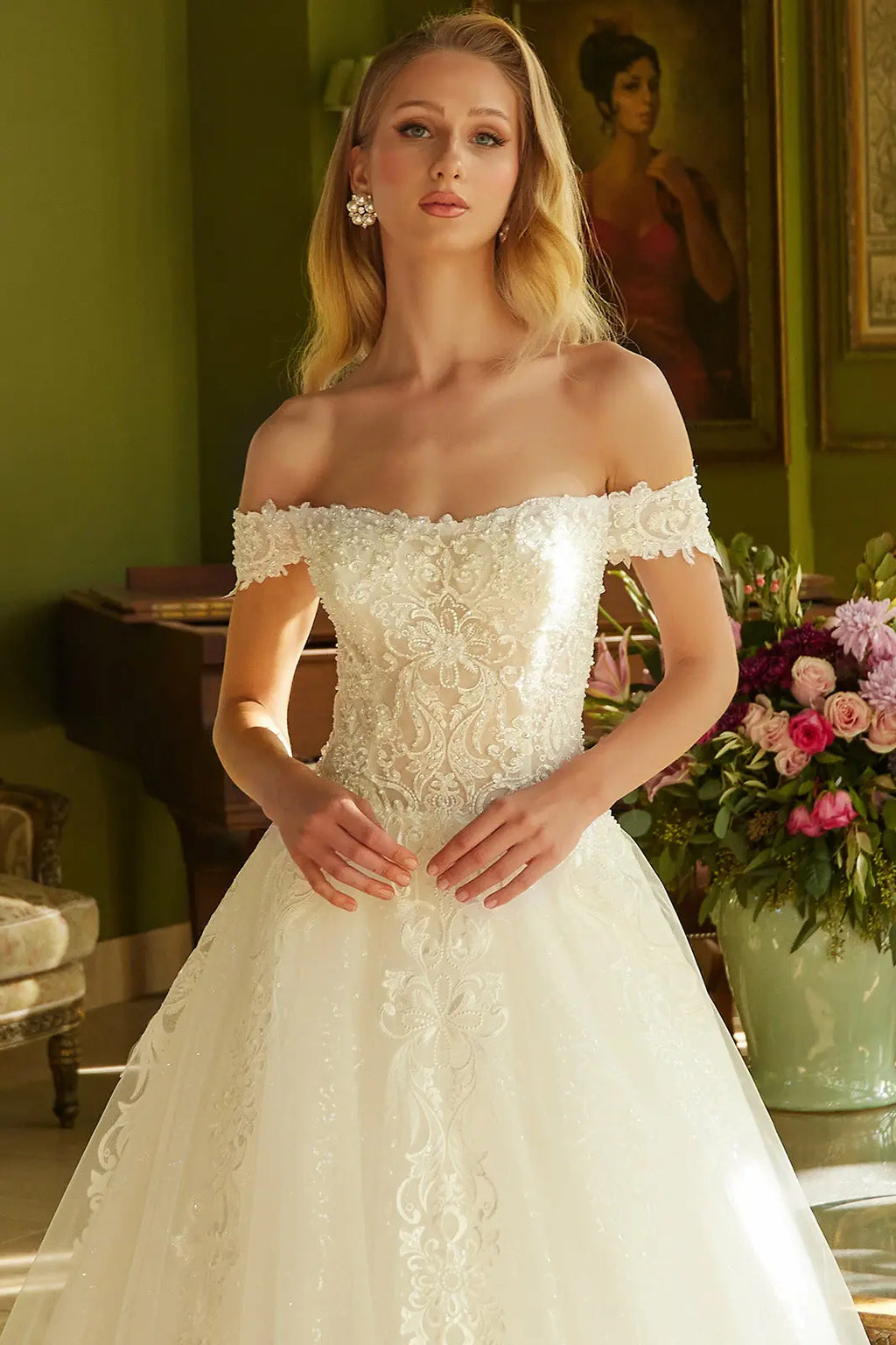 A-Line Silhouette, Sweetheart Neckline, Off-Shoulder, Embroidery Beads And Sequins-2