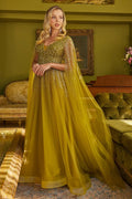 Sparkle Beads Embellished Bodice V Neck Mesh Gown With Mesh Cape Sleeve-0