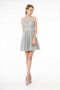 Jewel Embellished Embroidery Tulle Short Dress w/ Strap Back-4