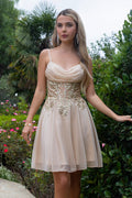 Sheer Bodice Glitter Print Embellished Spaghetti Strap Homecoming Dress-0