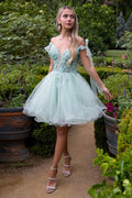 3D Flower and Embroidery Embellished Glitter Mesh Homecoming Dress w/ Lace-Up Back-3