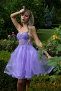 Floral Embroidery Embellished Glitter Mesh Sweetheart Neckline A-Line Homecoming Dress-0