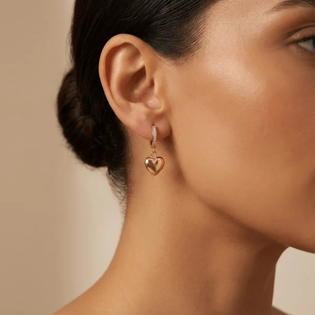 Golden Heart Drop Hoop Earrings