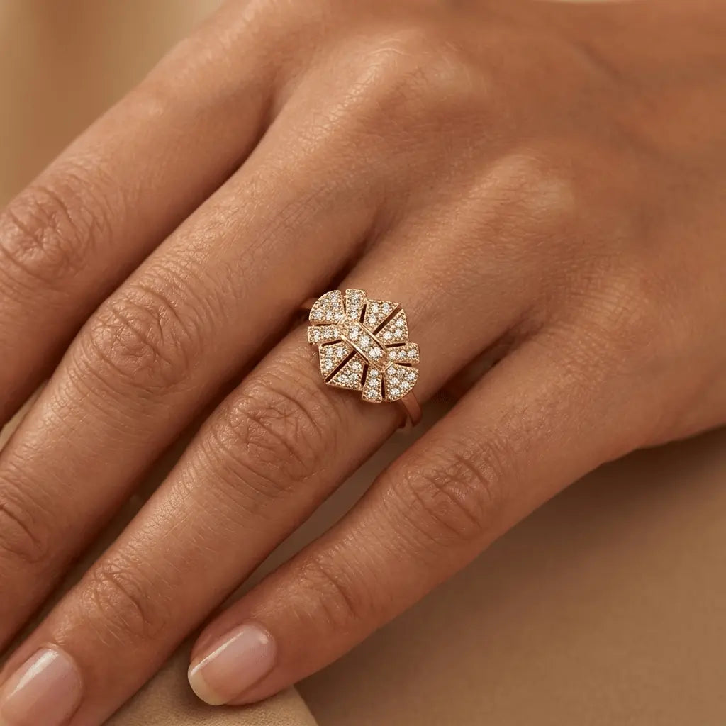 Radiant Brilliance: Majestic 14K Gold Mosaic Ring, Elegant & Bold Statement Piece