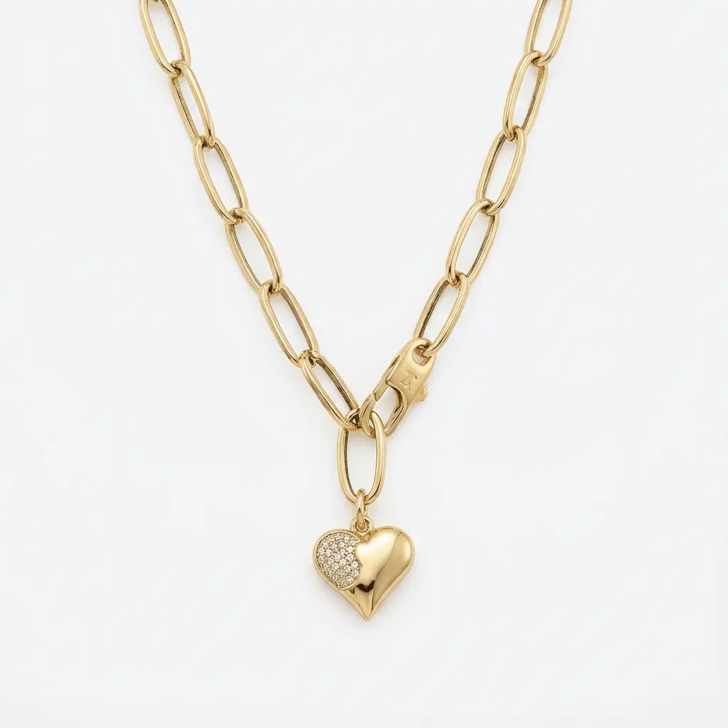 Golden Heart Link Chain Necklace
