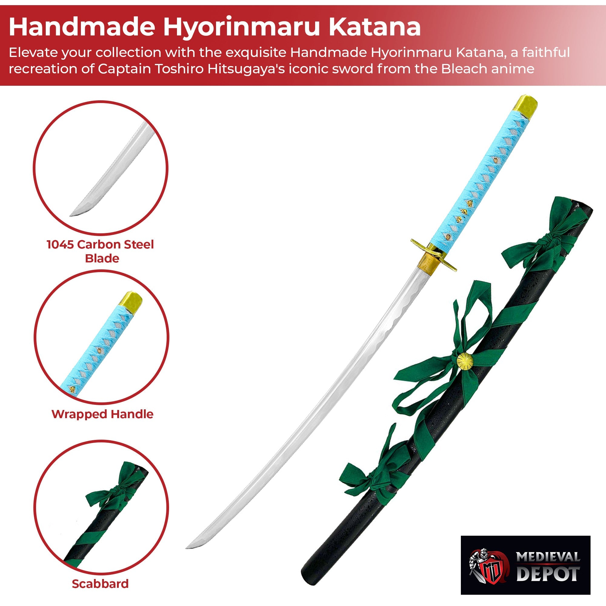 Handmade Hyorinmaru Katana from Bleach Anime Captain Toshiro Hitsugaya's Sword-2