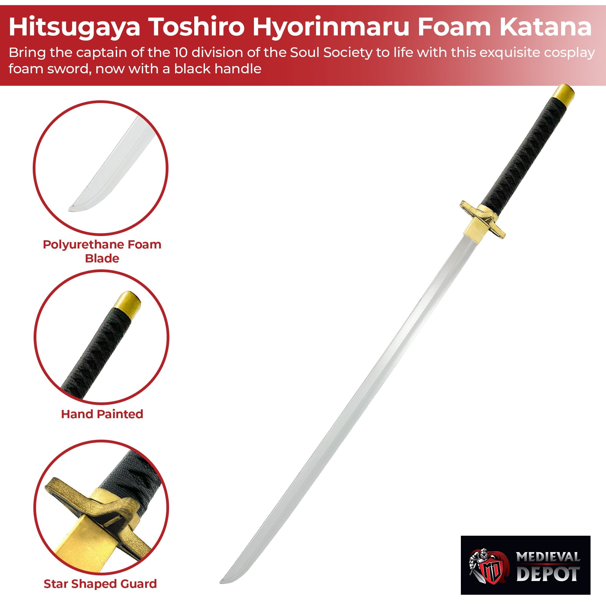Hitsugaya Toshiro Hyorinmaru Anime Black Foam Cosplay Katana Sword-2