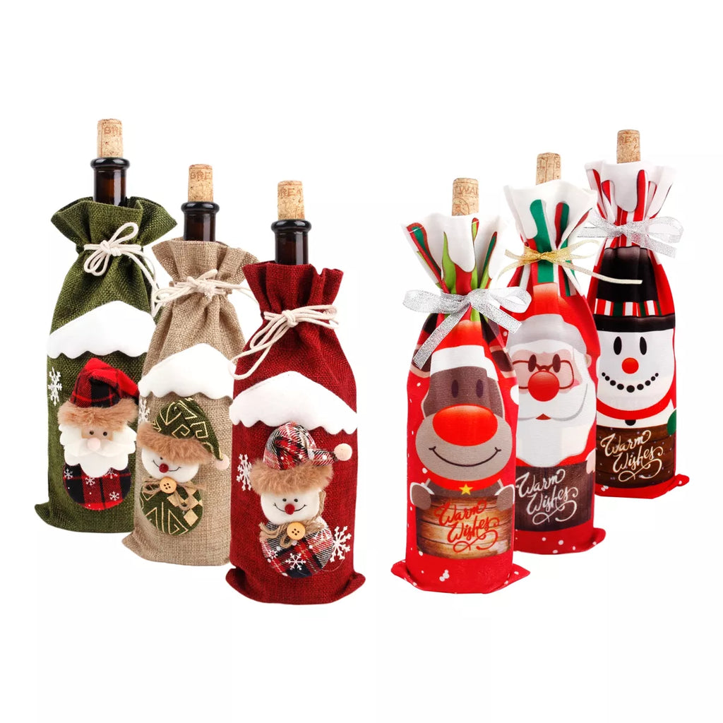 Merry Christmas Wine Bottle Cover - Festive Xmas Flannel Decoration