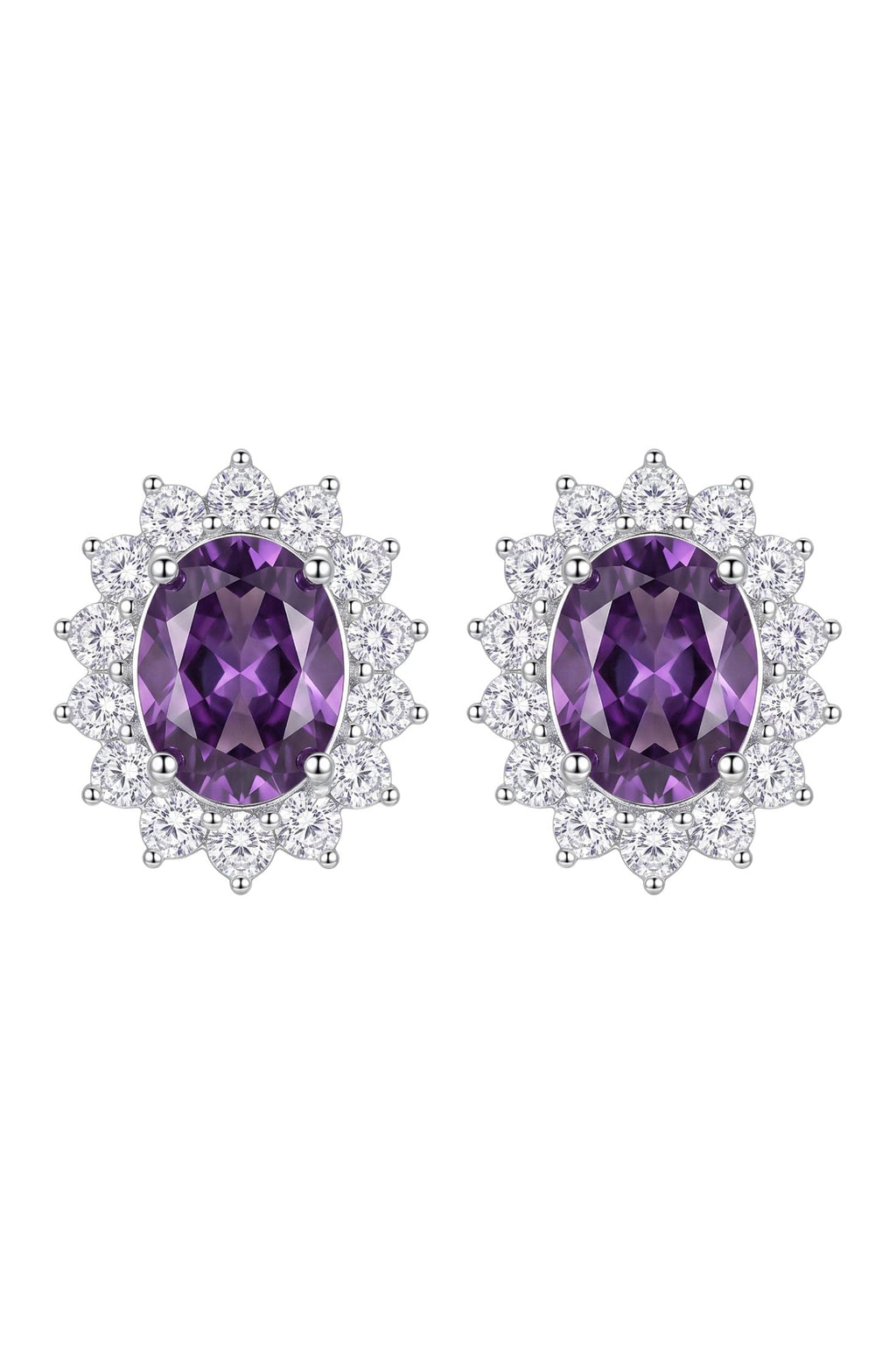 Catherine Gemstone Stud Earrings Amethyst Silver