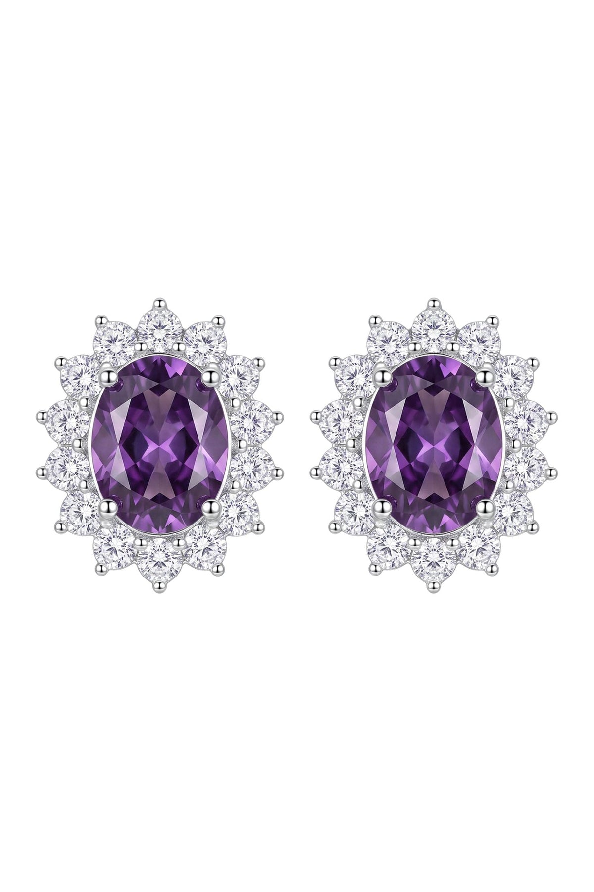 Catherine Gemstone Stud Earrings Amethyst Silver