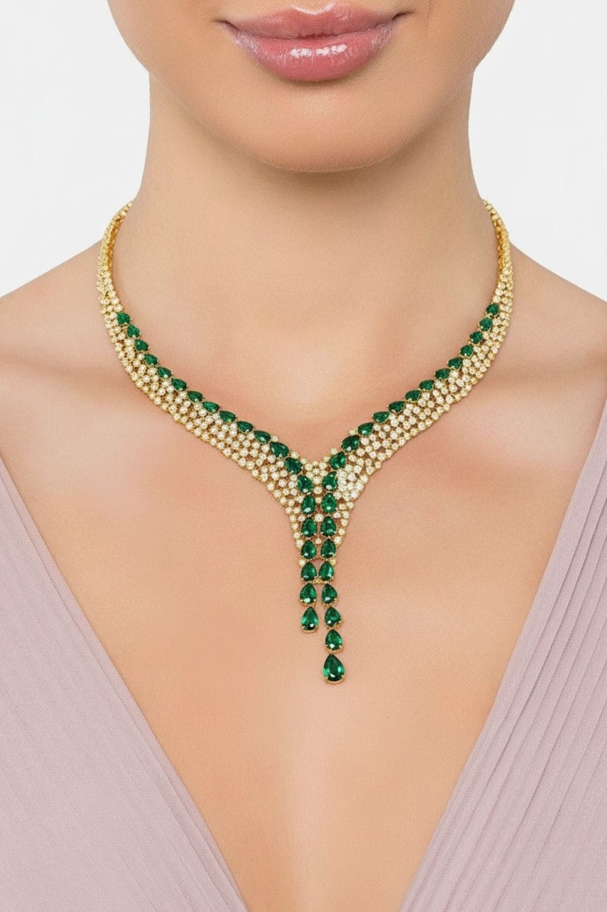 Baroness Statement Necklace Emerald Gold