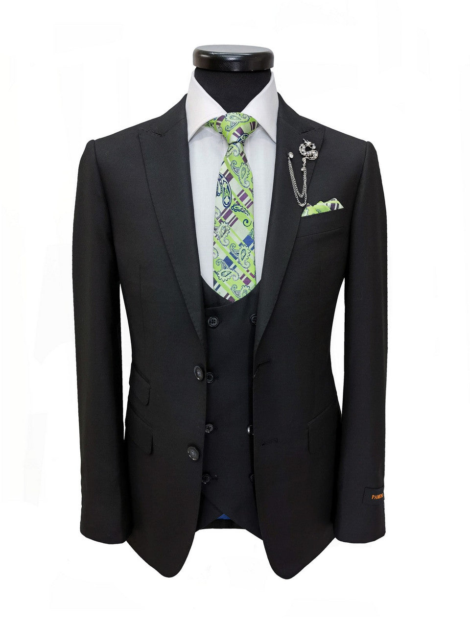 Black Two Button 3-Piece Suit-4