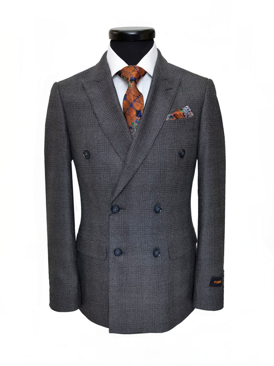 Dark Grey Prince Of Wales Check Double Breasted Suit-3