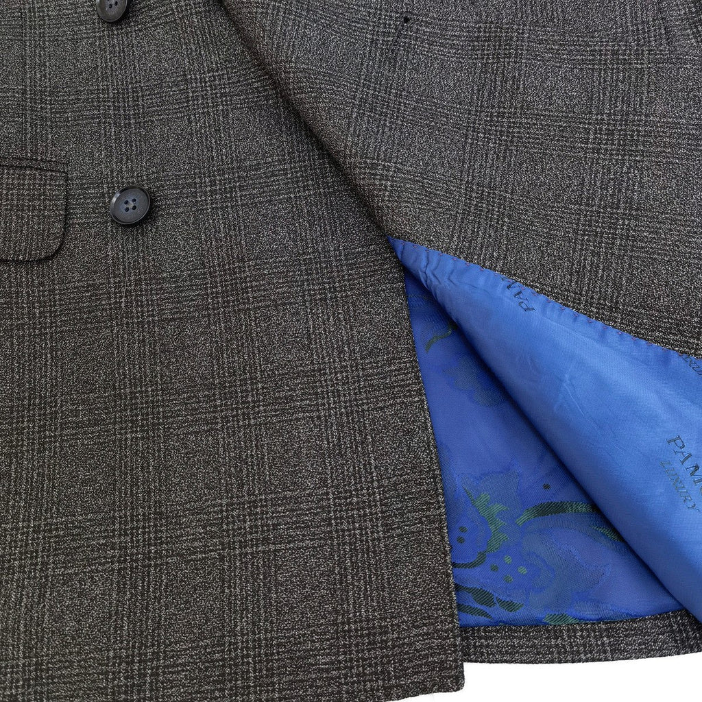 Dark Grey Prince Of Wales Check Double Breasted Suit-1