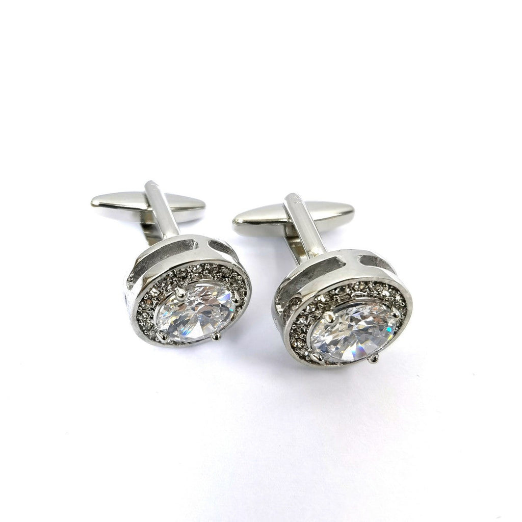 Round Silver Gem Stone Cufflinks-0