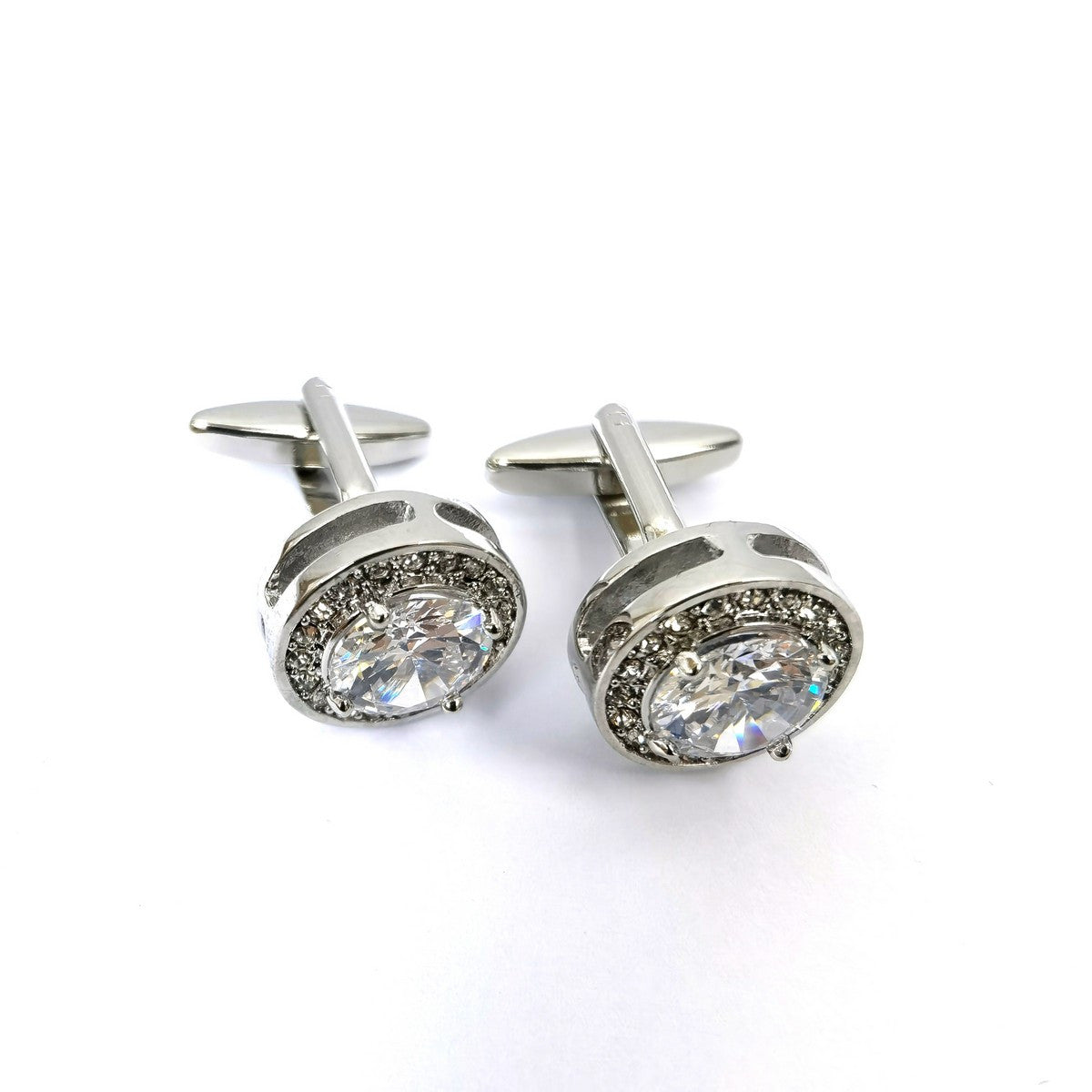 Round Silver Gem Stone Cufflinks-0