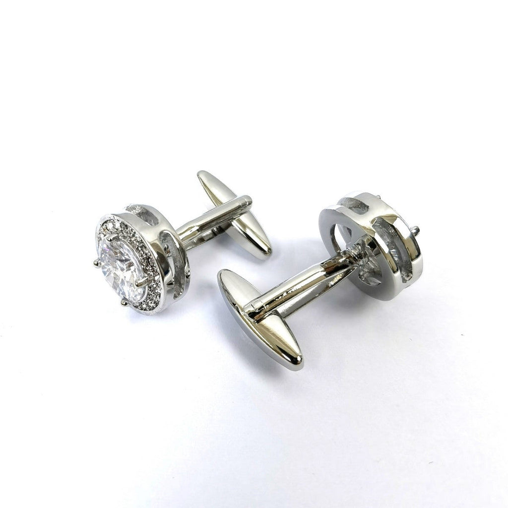 Round Silver Gem Stone Cufflinks-1