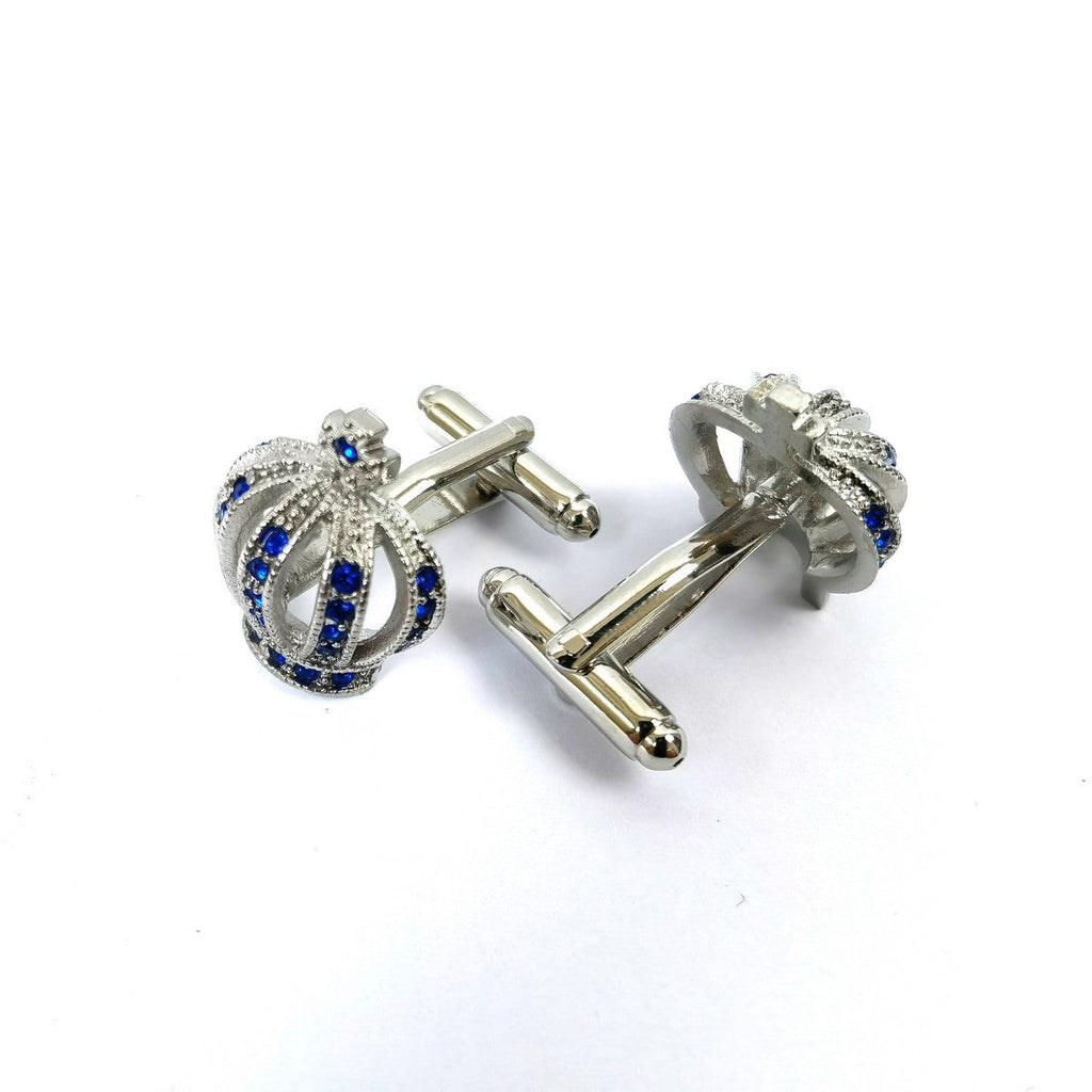 Silver Crown With Blue Gem Stone Cufflinks-1